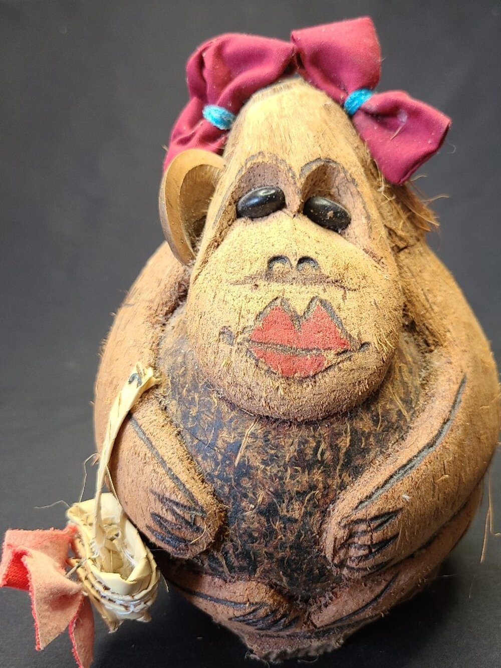 Vintage Cuban Hand Carved Coconut Monkey Figurine - Souvenir Cuba - AS IS